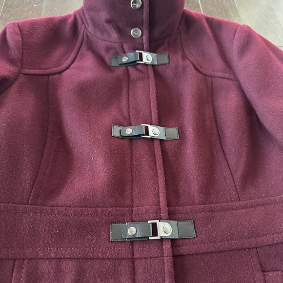 Kenneth‎ Cole Womens Buckle Overcoat Wool Academia Burgundy 14 - Picture 3 of 11